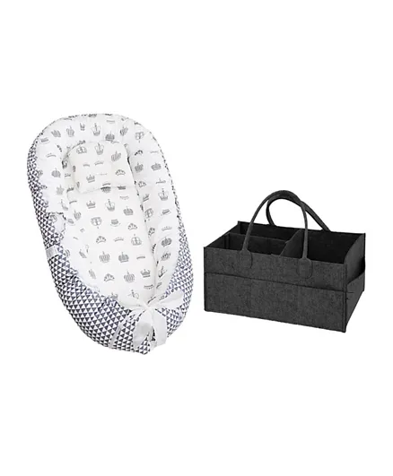 Star Babies Baby Sleeping Pod with Black Caddy Diaper Organizer - Grey
