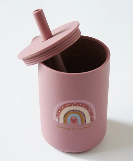 Amini Rainbow Printed Silicone Cup With Straw - Pink