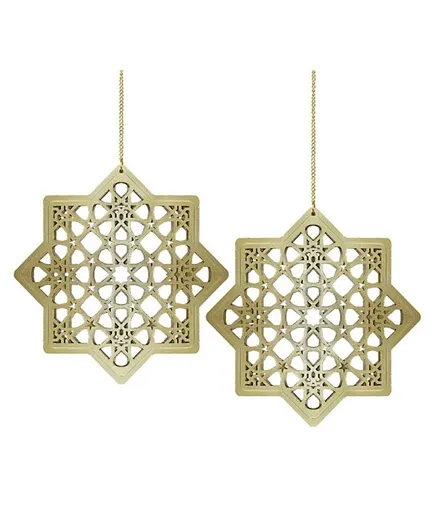 Eid Party Wooden Ornate Star Hanging Decoration - Pack of 2