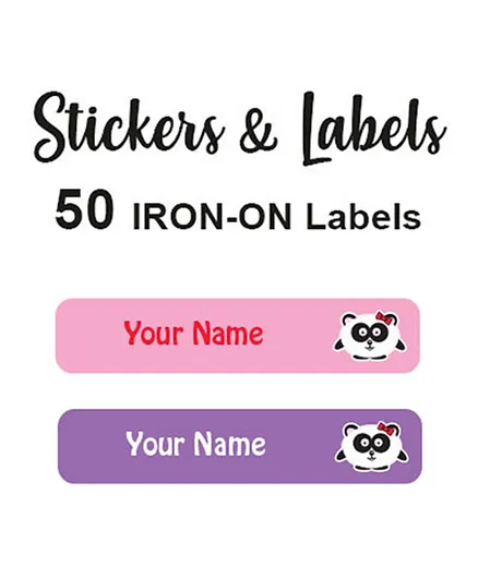 Ladybug Labels Personalised Name Iron-On Labels Panda Girl - Pack of 50