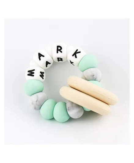 Desert Chomps Silicone & Wooden Personalized Teether Vera - Mint