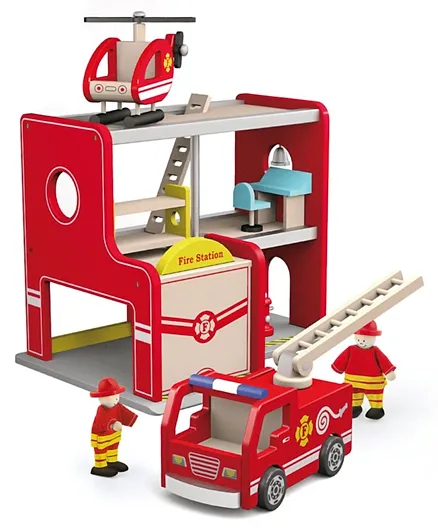 Viga Wooden Fire Station with Accessories - Multicolour