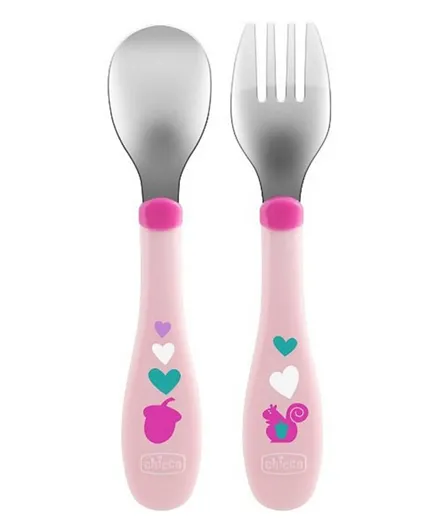 Chicco Metal Cutlery - Pink