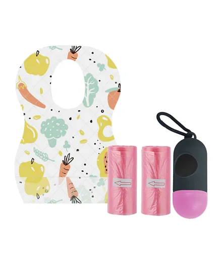 Star Babies Combo Pack of Disposable Bibs Fruits Print + Scented Bag + Dispenser - Pink