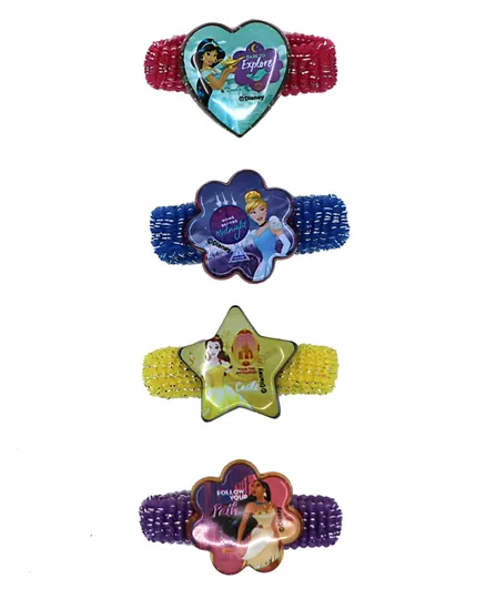 مجموعة ربطات شعر مطاطية بتصميم أميرات ديزني مكونة من 4 قطع - متعددة الألوان