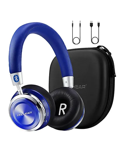 Prohear Bendable Bluetooth 5.0 Wireless Active Noise Cancelling Headphones With Case And Aux - Blue