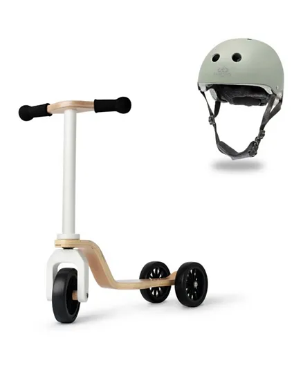 Kinderfeets Toddler Scooter and Helmet - White and Silver Sage