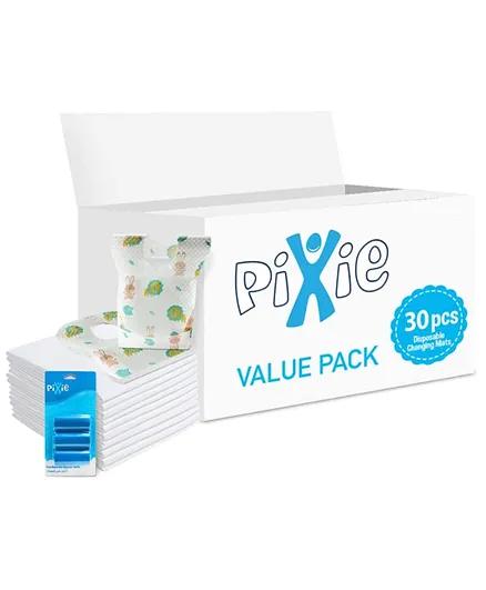 Pixie Combo of Changing Mat+ Bib + Blue Dispenser Refill Rolls Nappy Bags - Value Pack of 3