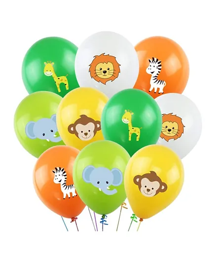 PARTY PROPZ Multicolor Jungle Animal Balloons with Ribbon - 11 Pieces