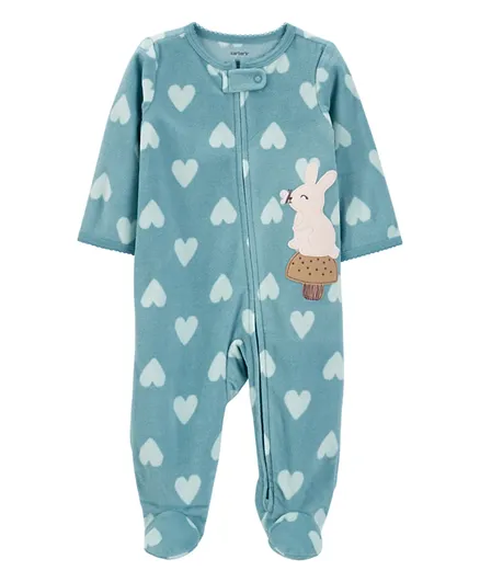 Carter's Bunny Heart Zip-Up Fleece Sleep & Play Pajamas - Blue