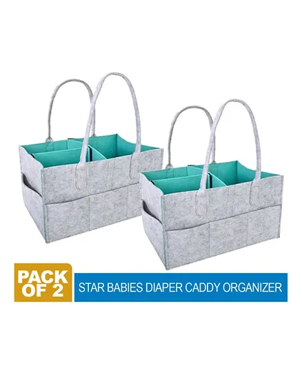 Star Babies Diaper Caddy Organizer Pack of 2 - Grey Green