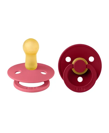 Bibs Colour 2 Pack Latex S2 Pacifier - Coral & Ruby