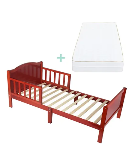 سرير خشبي للأطفال من مون مع مرتبة - بني وأبيض