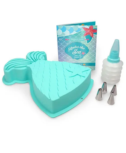 Handstand Kitchen Mermaid Tail Cake Making Set - 7 Piece Baking Kit for Kids 6+, Silicone Mold & Decorating Tools