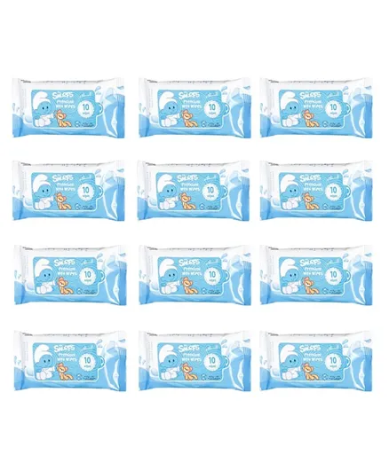 Smurf  Premium Wet Wipes Pack of 12  Blue - 120 Pieces