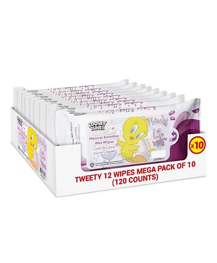 Warner Bros Tweety  Wipes Mega Pack of 10 Lavender - 120 Wipes