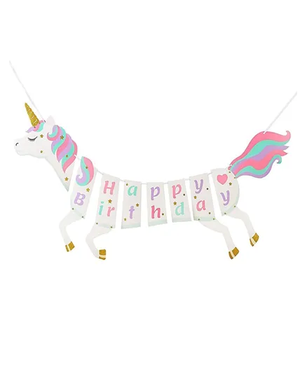 Party Propz® Unicorn Happy Birthday Banner for Unicorn Party Supplies - White