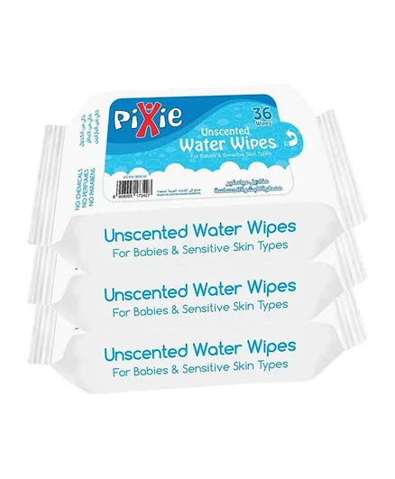 Pixie Water Wipes Pack of 3 - 108 Wipes