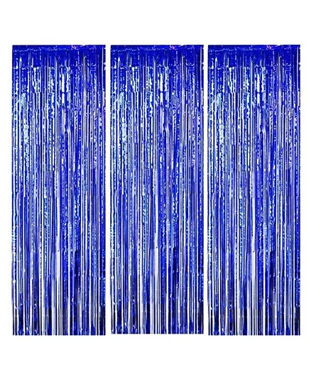 Highland Blue Metallic Foil Fringe Curtain - Pack of 3