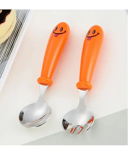 Brain Giggles smiley theme feeding cutlery set - Orange