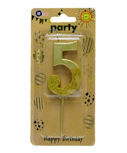 Italo Golden Glitter Dipped Birthday Candle - Number 5