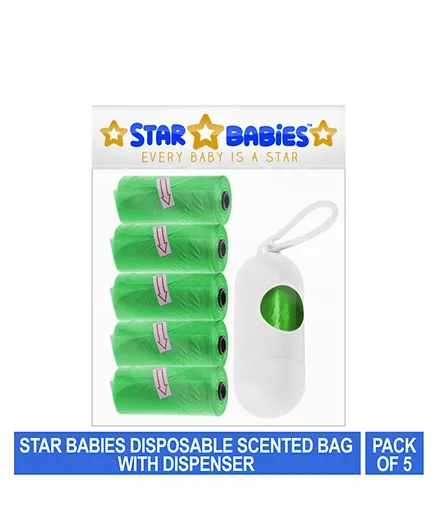 Star Babies Pack of 5 Scented Bags with Dispenser - White & Green