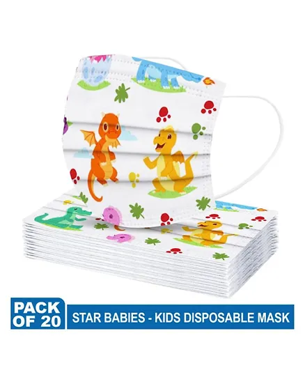 Star Babies Dino Print Kids Disposable Mask - Pack of 20