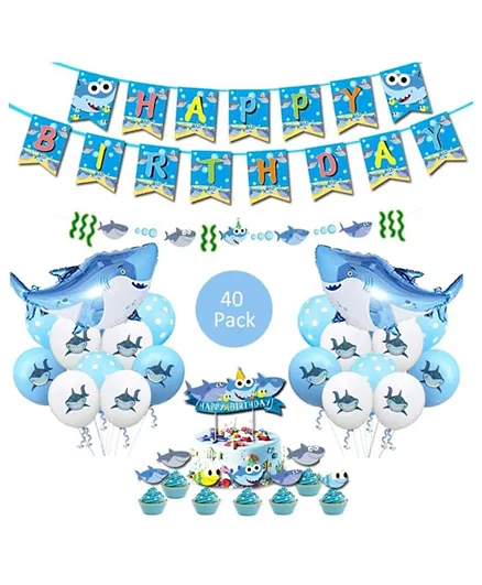 Party Propz Baby Shark Birthday Decoration for Boys Blue - Pack of 40