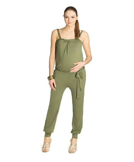 Mums & Bumps - Slacks & Co. Jersey Maternity Jumpsuit - Green