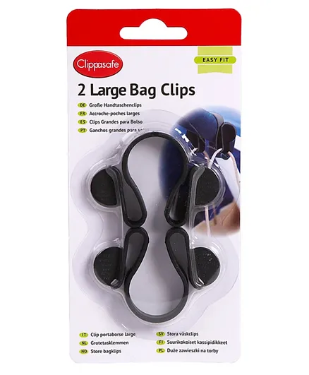 Clippasafe Bag Clips Large Size Pack of 2 - Black Grey