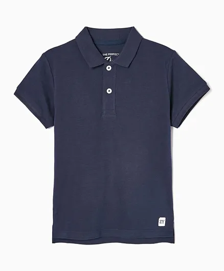 Zippy Ribbed Collar Polo T-Shirt - Dark Blue