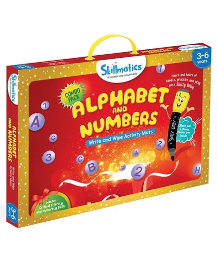 Skillmatics Alphabet and Numbers Combo Product Write & Wipe Activity Mats - Red