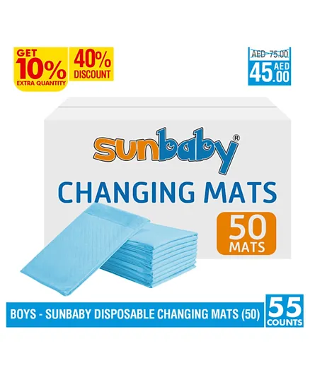 Sunbaby Disposable Changing Mat Value Pack of 55 - Blue