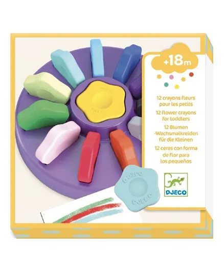 Djeco Flower Crayons for Toddlers Pack Of 12 - Multicolour