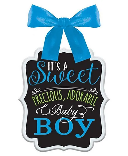 Party Centre Baby Shower Boy Sign Ribbon Bow Hanger - Multicolour