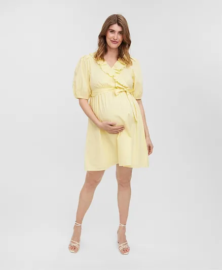 Vero Moda Maternity Frilled Neck Maternity Dress - Lemon Meringue