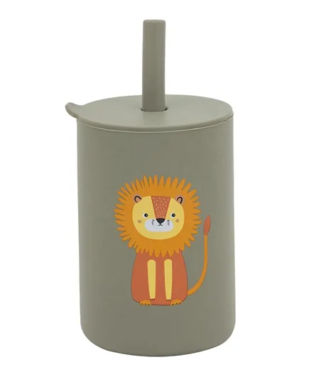Amini Kids Silicone Cup With Straw Lion - Grey