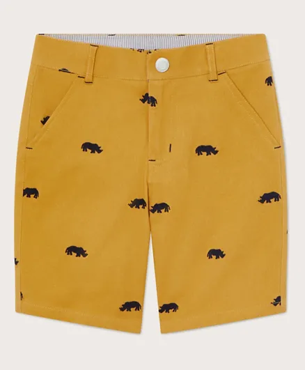 Monsoon Children Rhino Embroidered Shorts - Yellow