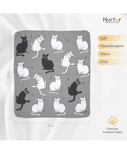 Nurtur 100% Cotton Knitted Baby Blanket Cat - Grey