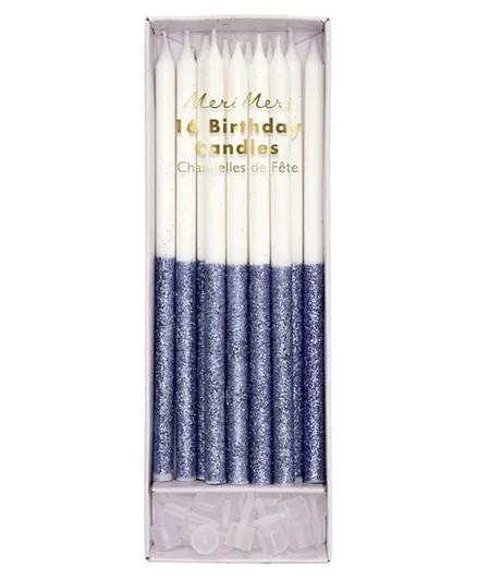 Meri Meri  Glitter Dipped Candles Pack of 16 - Dark Blue
