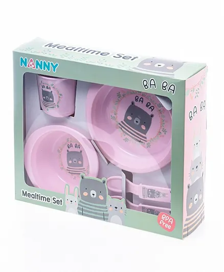 Uniq Kidz Nanny Feeding Set Pink - 5 Pieces