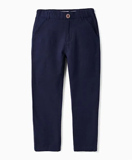 Zippy Cotton Solid Slim Fit Trousers - Dark Blue