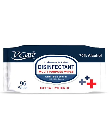 Vcare Disinfectant Multipurpose Wipes 70% Alcohol - 96 Pieces