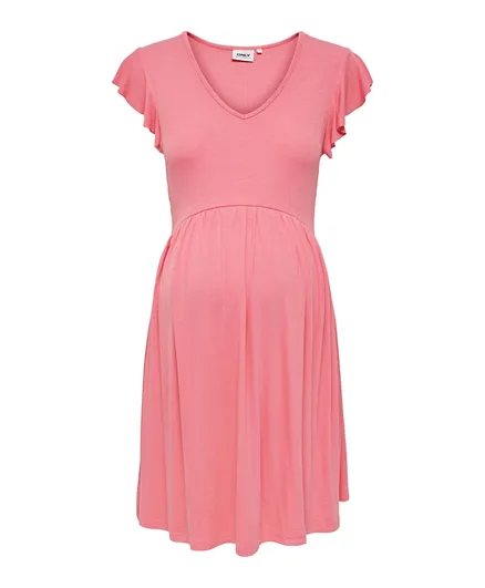 Only Maternity Frill Sleeves Maternity Dress - Strawberry Pink