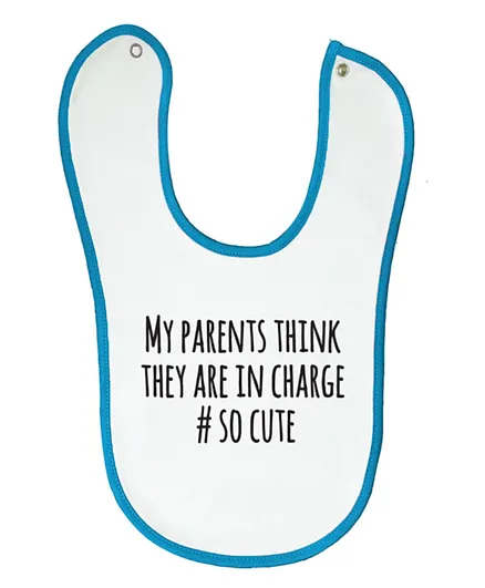 Cheeky Micky Bib with Message My Parents Think They Are In Charge - Blue