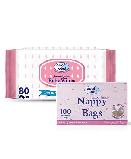 Cool & Cool 100 Nappy Bags + 80 Baby Wipes