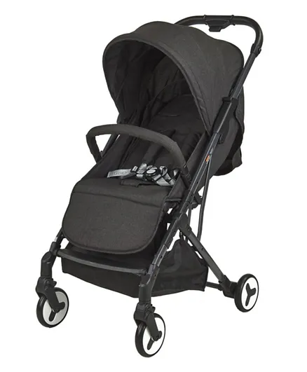 GOKKE Compact Lightweight Baby Stroller B09BL, 0M+, Black with Adjustable Canopy/Peak Window & Shopping Basket