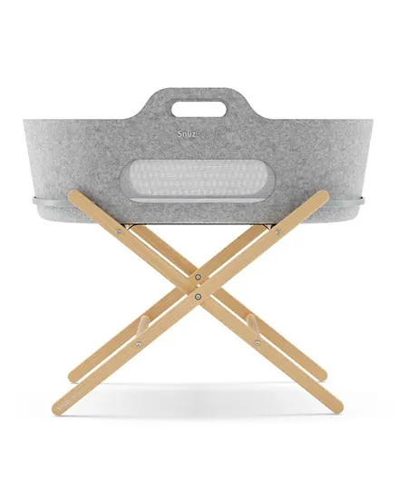 Snuz SnuzBaskit Light Grey Moses Basket With Breathable Mattress & Natural Stand Set