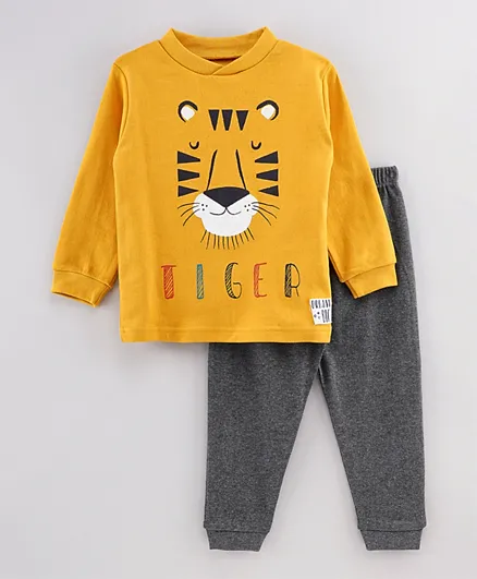 Babybol Tiger Printed Pajamas Set - Mustard