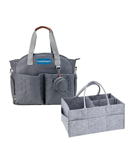 Star Babies Diaper Bag with Pacifier Bag and Diaper Caddy Organizer - Grey